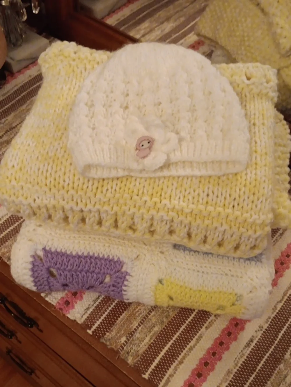 Handknit/crochet Baby Blankets & Hat